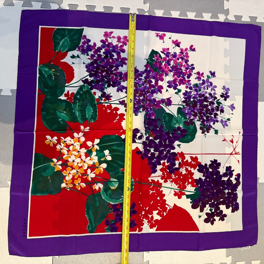 Jaeger silk scarf floral purple red white green pink gold - Picture 7 of 12